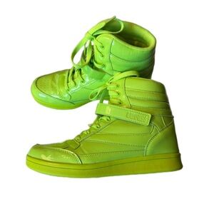 Neon Green Patent Leather High-Top Sneakers